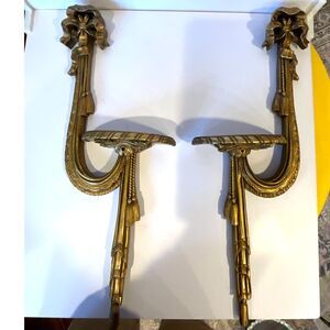 Stunning Vintage pair of French Ribbon Bow Shelves Giltwood tassels must see